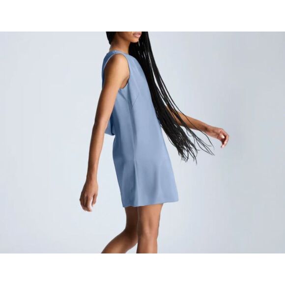 NEW Kenneth Cole NWT Blue Satin Shift Dress Size 14 Sleeveless Draped Back - Picture 3 of 6